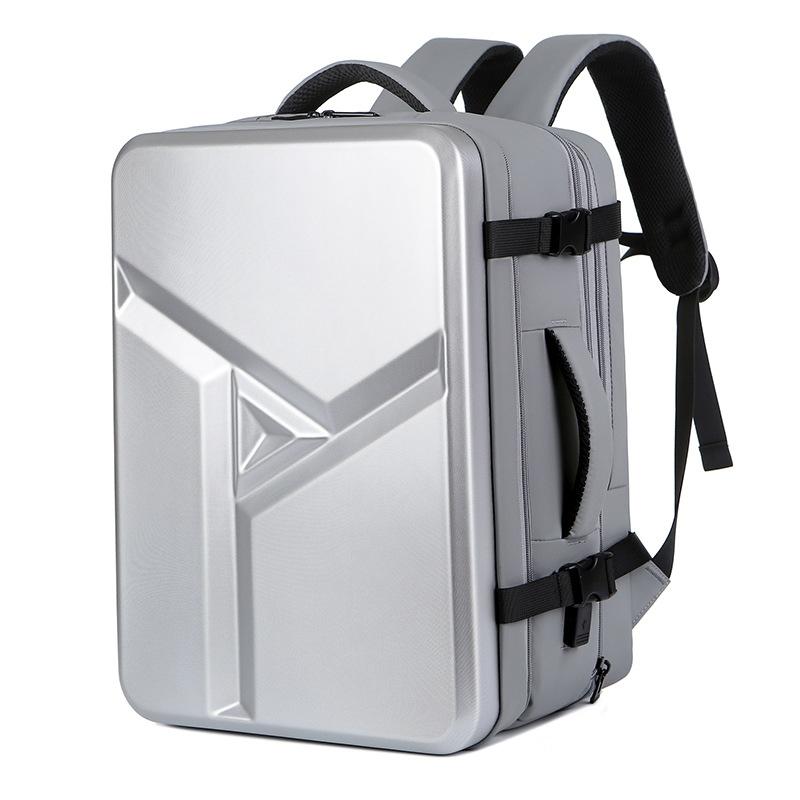 Waterproof Expandable Hard Shell Backpack with Usb Charging - Large Capacity Black - 161 Light Grey