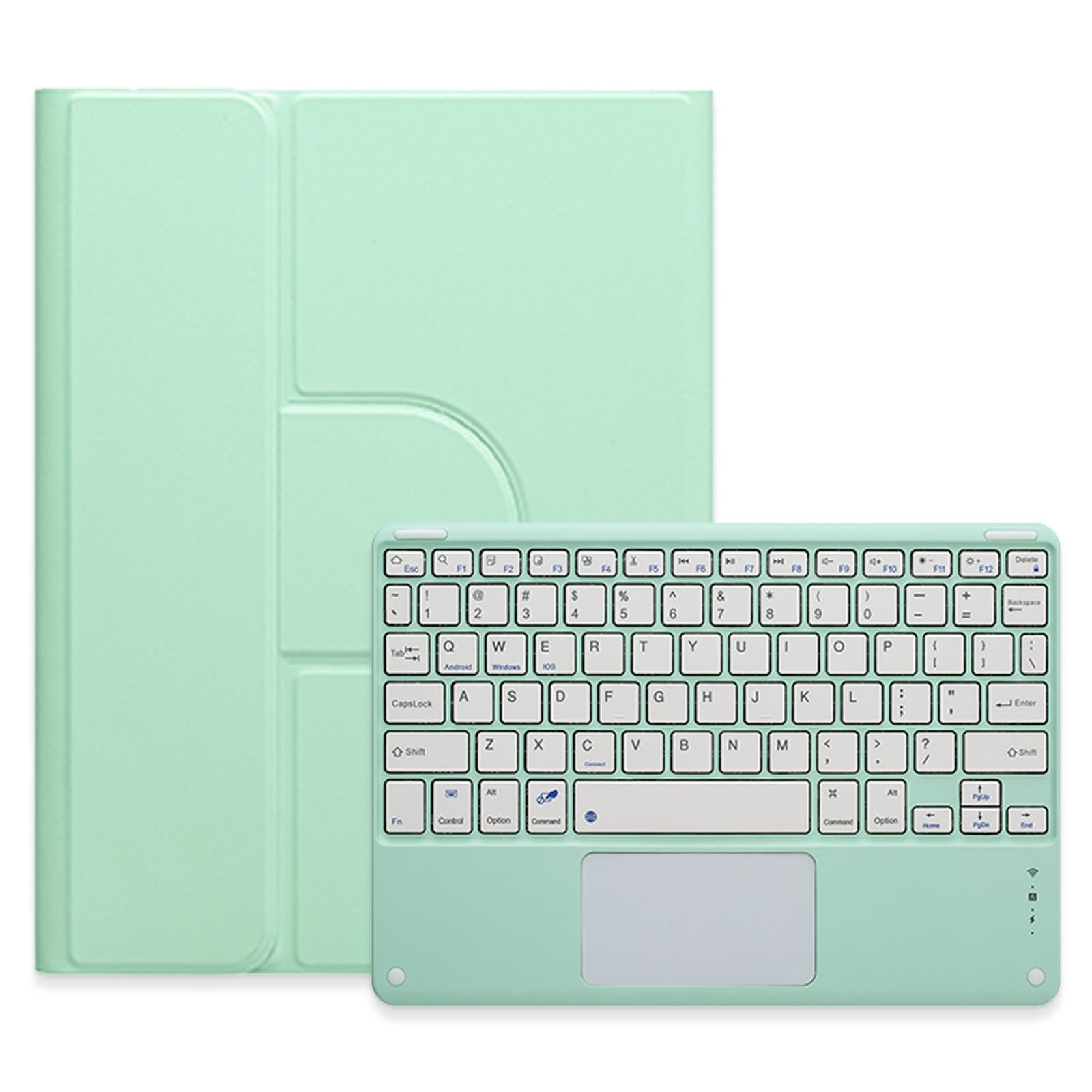 360 Degree Rotatable Bluetooth Keyboard Leather Case With Touchpad - Square Button - Mint Green - For Ipad 10.2 2021 / Air 2019