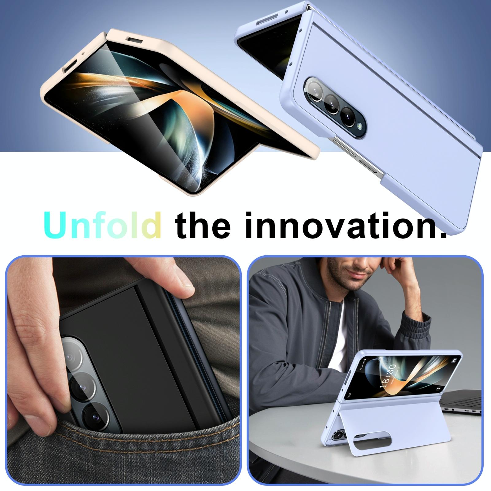 For Samsung Galaxy Z Fold4 5G Foldable Phone Case With Holder - Full Coverage - Black