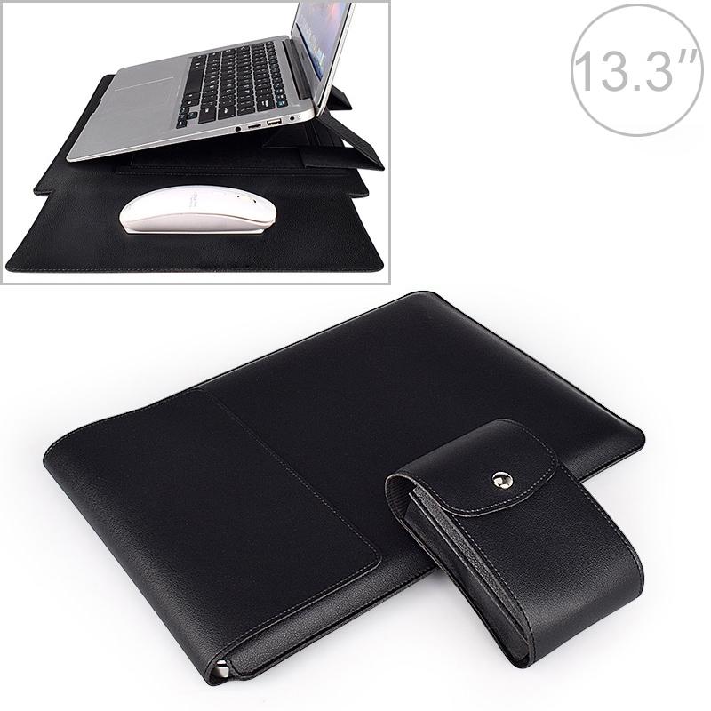 13.3 Inch Laptop Sleeve Leather Case with Small Storage Bag - Black