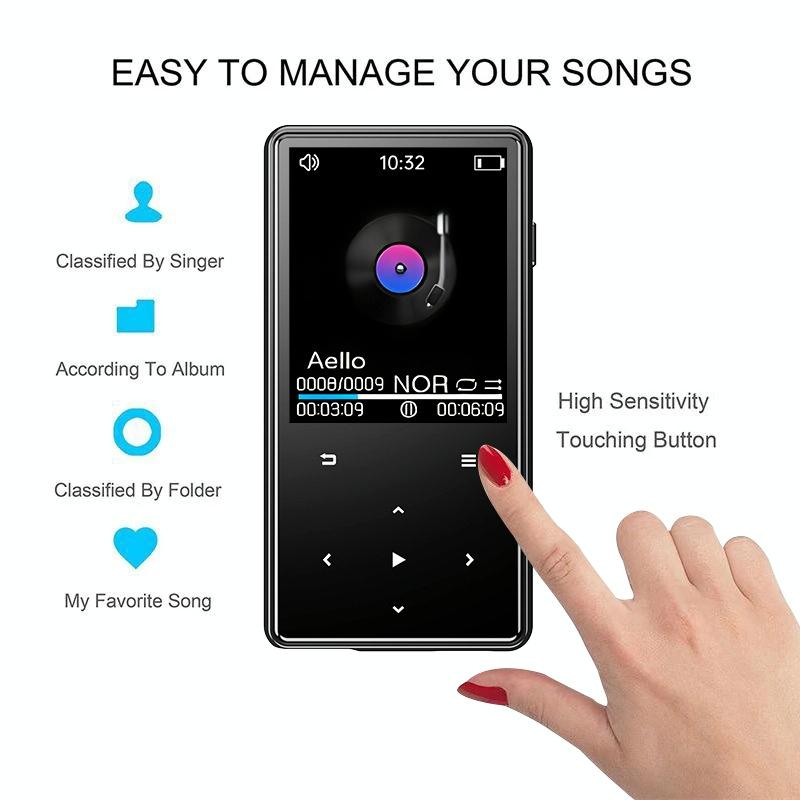 16Gb Portable Bluetooth Mp3 / Mp4 Music Player Black - 8Gb