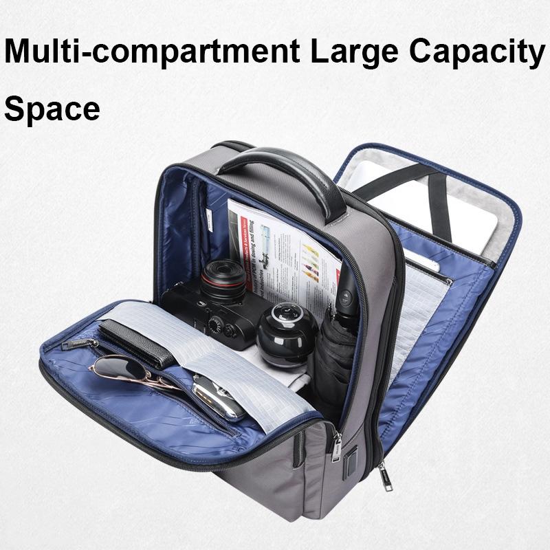 Waterproof Expandable Backpack with Usb Charging - Multi-compartment - Black