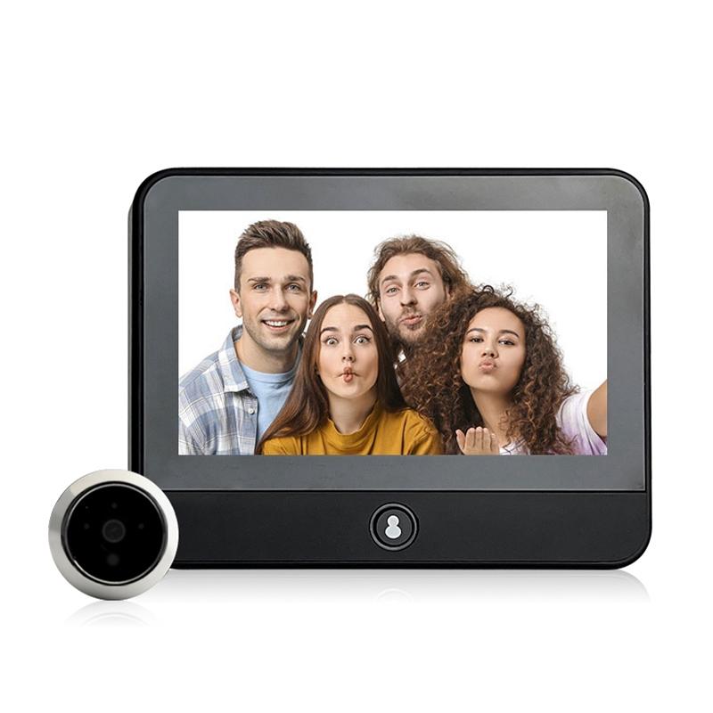 1080P Wifi Smart Cat Eye Video Doorbell With 4.3 Ips Lcd Screen And Infrared Night Vision Black