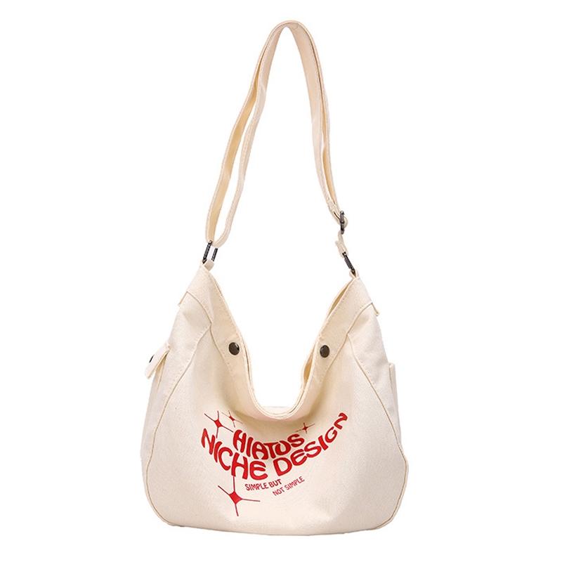 Printed Letter Canvas Tote For Women Spacious & Casual - White