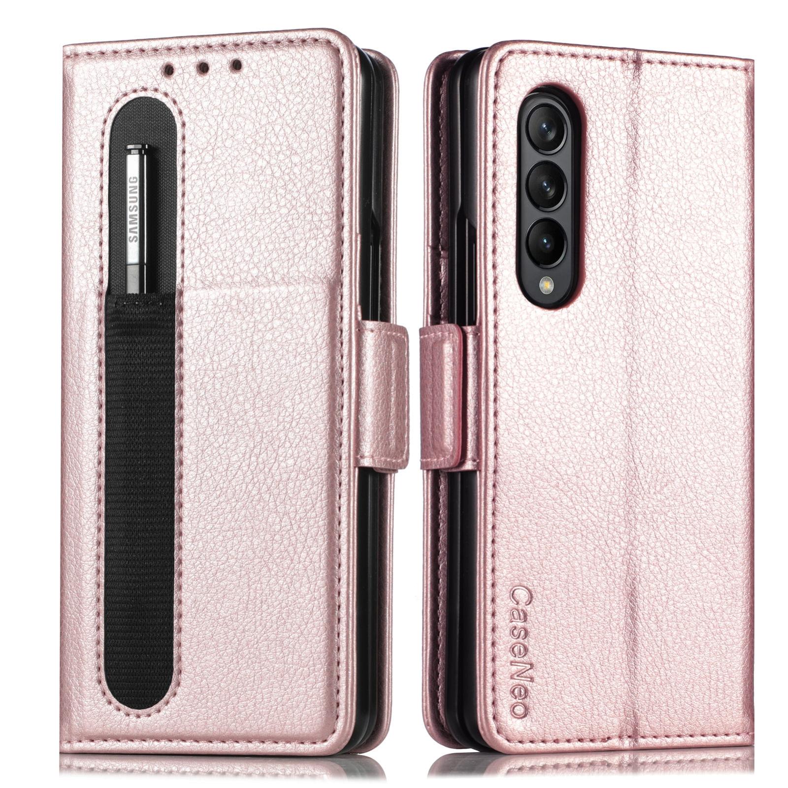 For Samsung Galaxy Z Fold4 5G Litchi Pattern Case With Pen And Card Slots - 4 - Black