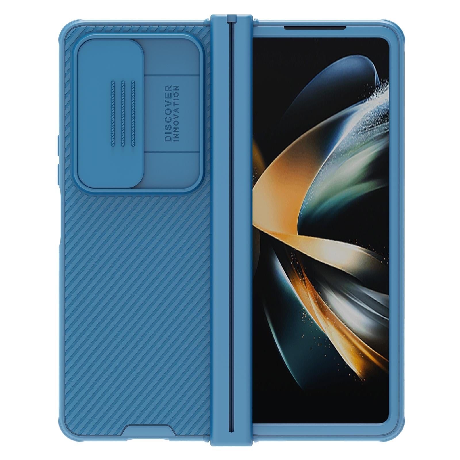 For Samsung Galaxy Z Fold4 5G Mirror Pro Camshield Case Set - Blue