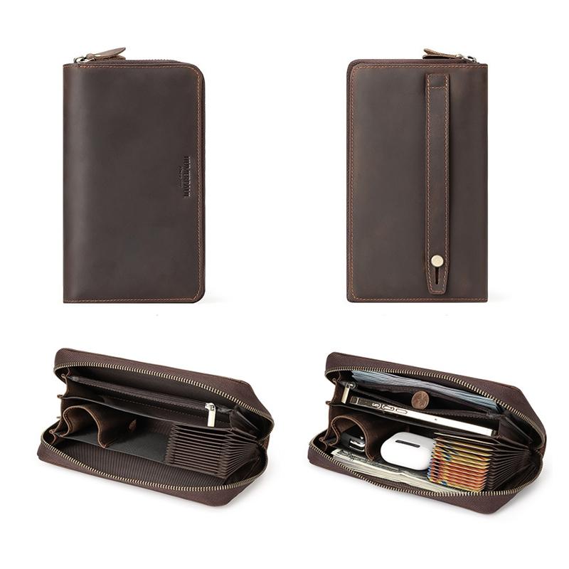 Leather Rfid Men Wallet - Coffee Multi-card