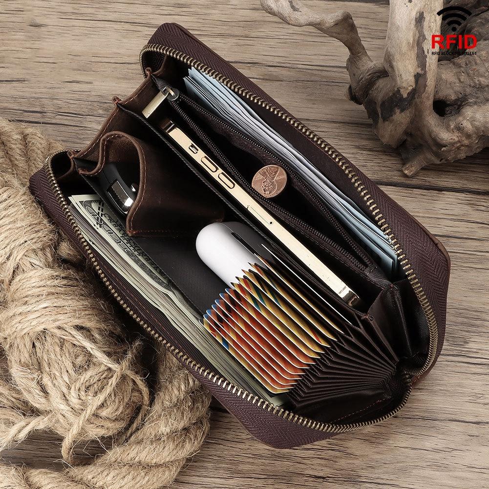 Leather Rfid Men Wallet - Coffee Multi-card
