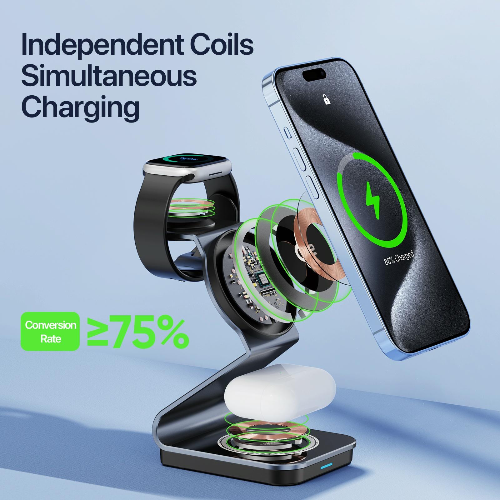 15W 3 In 1 Magnetic Wireless Charger Stand Black