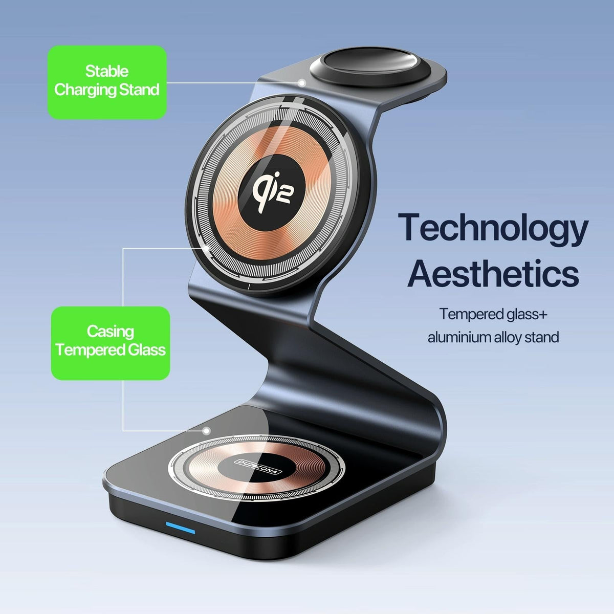 15W 3 In 1 Magnetic Wireless Charger Stand Black