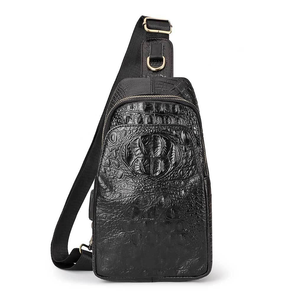 Leather Men Crossbody Bag - Coffee