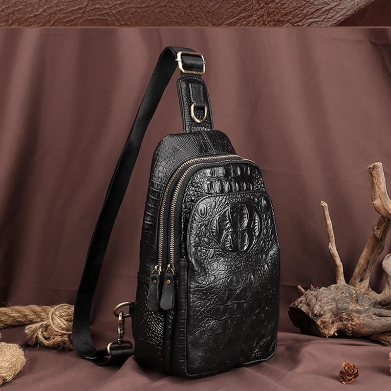 Leather Men Crossbody Bag - Coffee