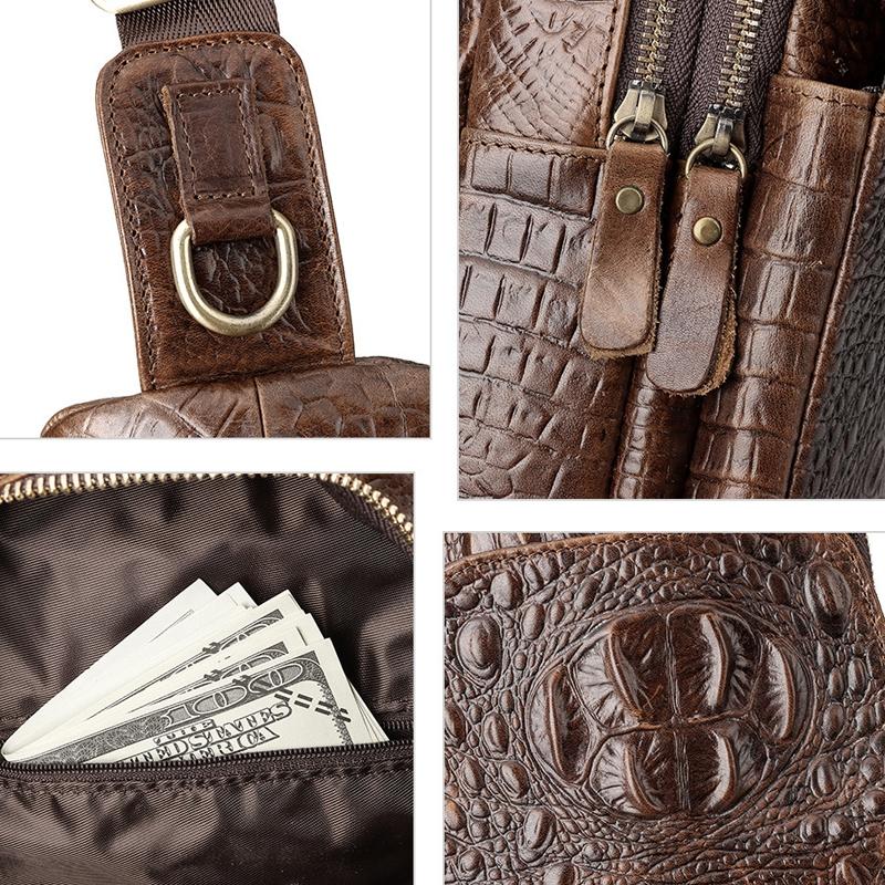 Leather Men Crossbody Bag - Coffee