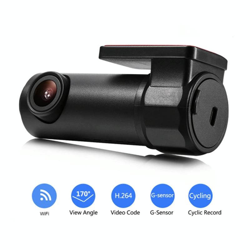 1080p Wifi Dash Cam with 170 Degree Wide Angle Lens - Hidden Car Recorder Black