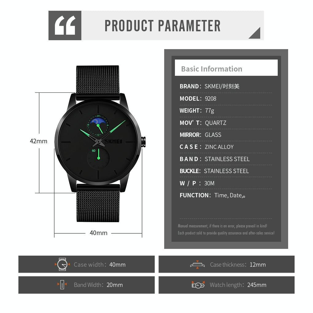 Men Simple Business Sports Watch - Quartz Movement - Rose Gold