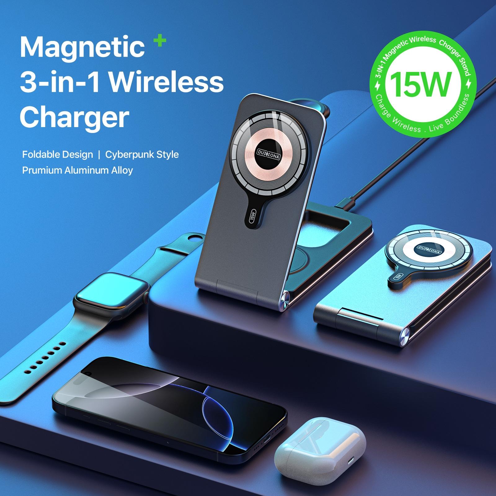 15W 3 In 1 Foldable Magnetic Wireless Charger Grey