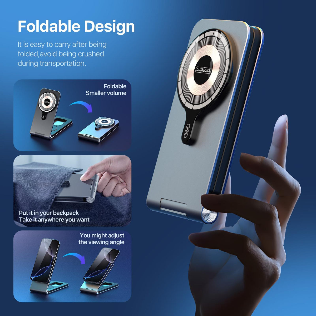 15W 3 In 1 Foldable Magnetic Wireless Charger Grey