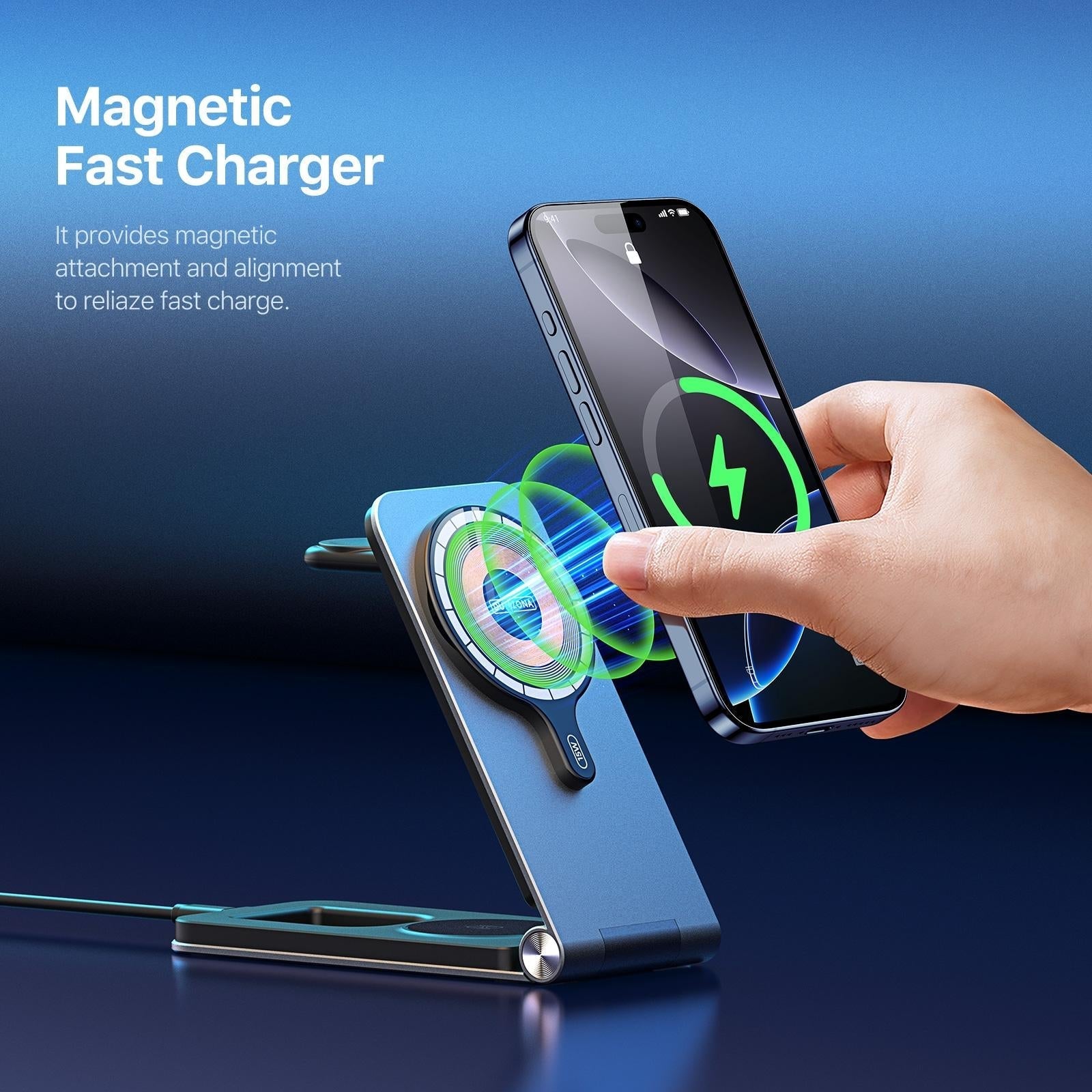 15W 3 In 1 Foldable Magnetic Wireless Charger Grey
