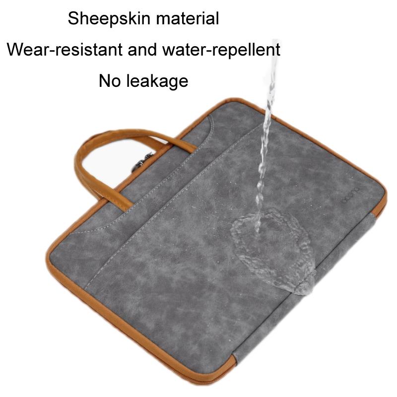 Waterproof Leather Computer Bag - 13 / 13.3 Inches Fully Open & Portable - Gray Brown
