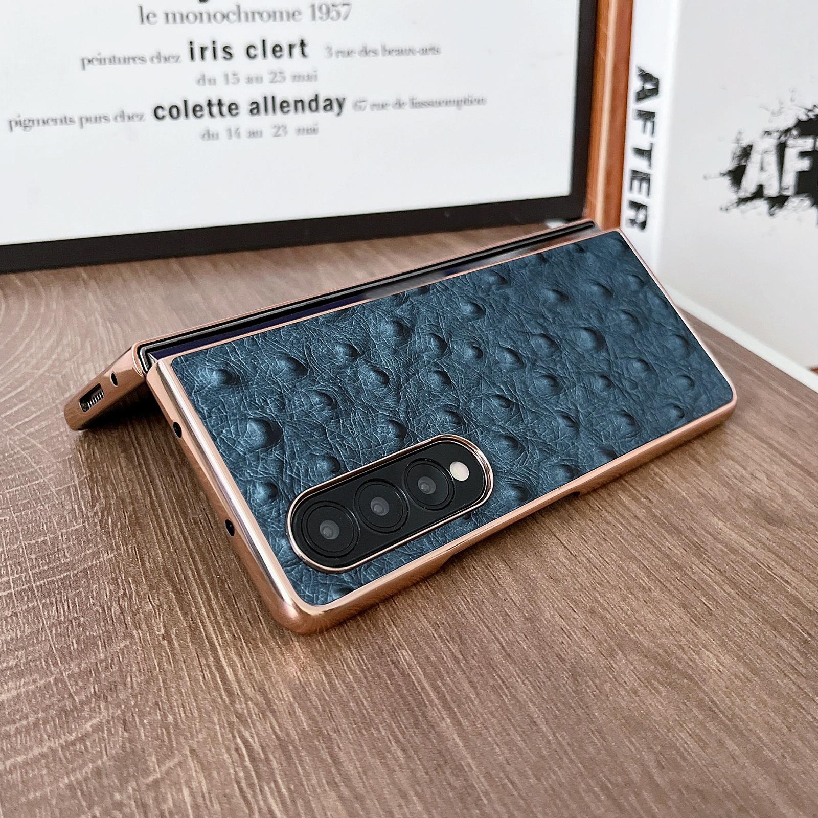 For Samsung Galaxy Z Fold4 5G Ostrich Leather Phone Case - Coffee