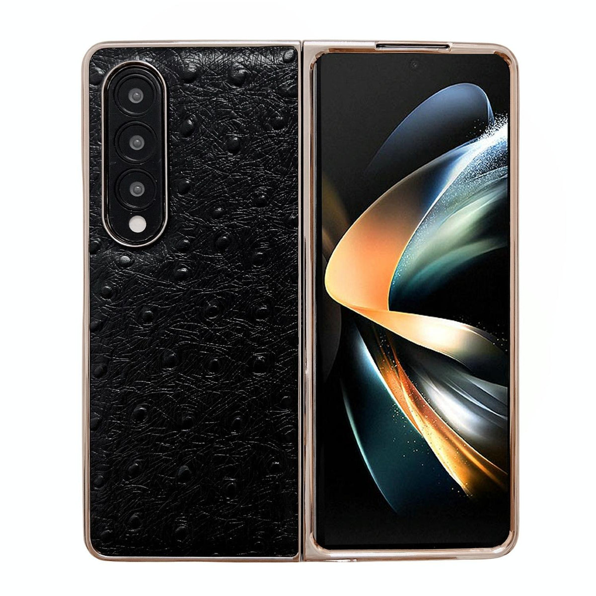 For Samsung Galaxy Z Fold4 5G Ostrich Leather Phone Case - Coffee