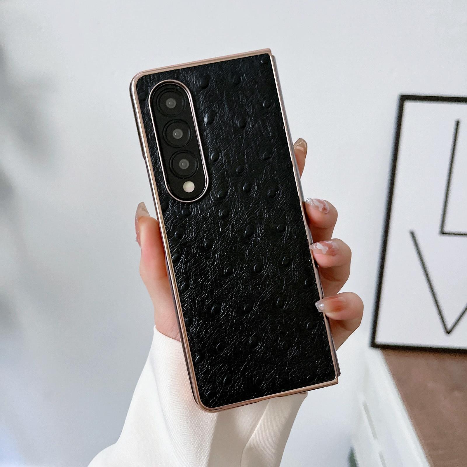 For Samsung Galaxy Z Fold4 5G Ostrich Leather Phone Case - Coffee