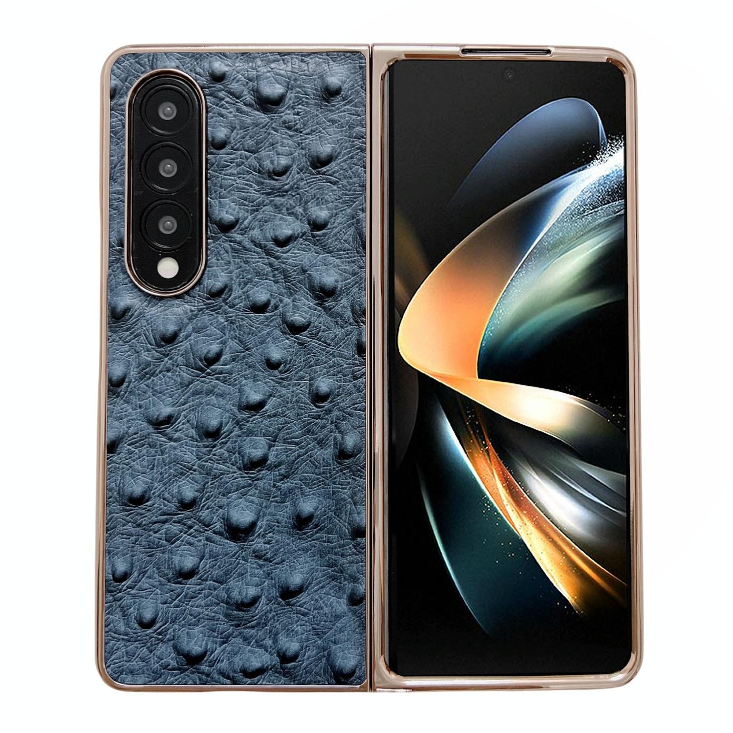 For Samsung Galaxy Z Fold4 5G Ostrich Leather Phone Case - Coffee