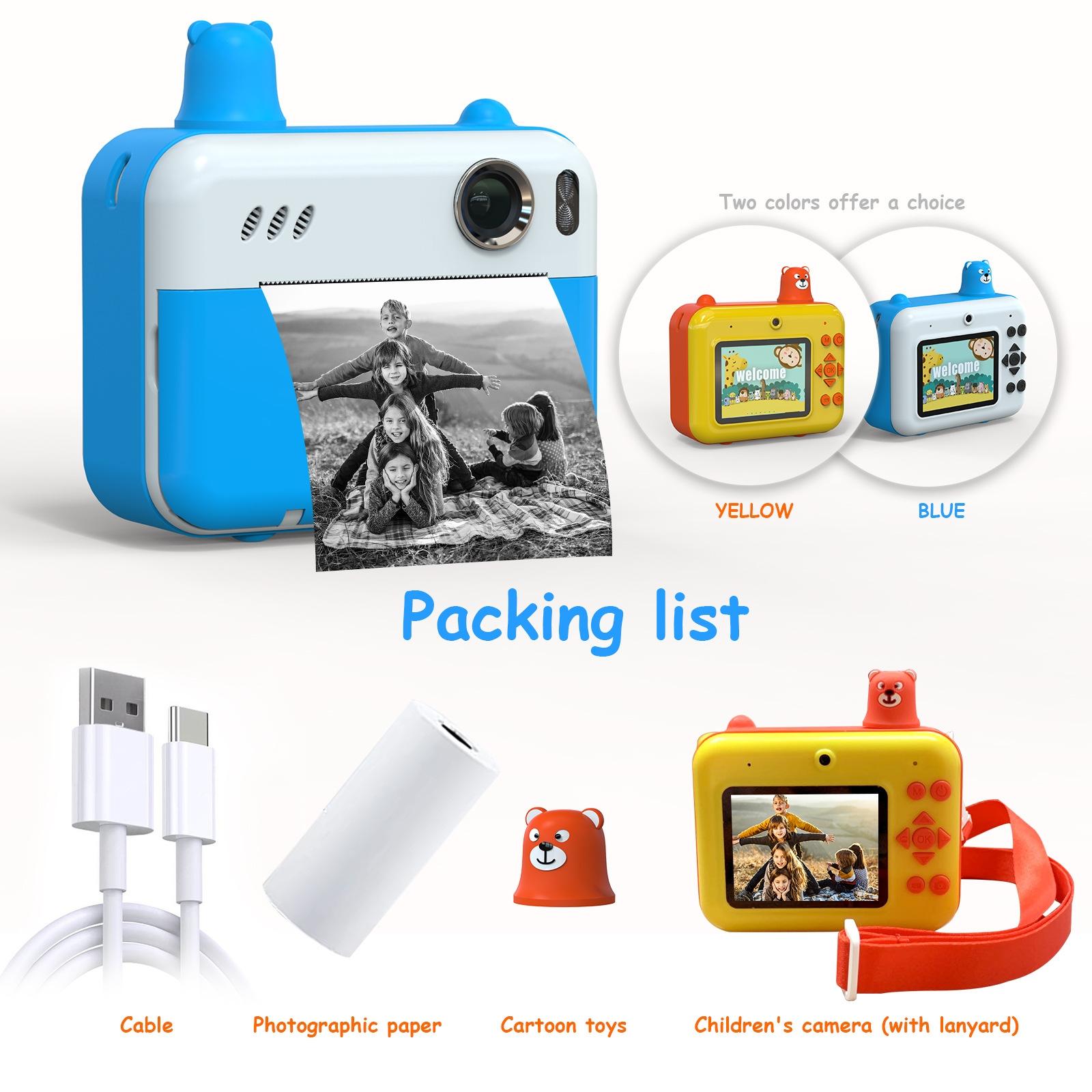 1080p Children's Camera with 2.36 Hd Led Display and Thermal Printing - Instant Capture - Yellow