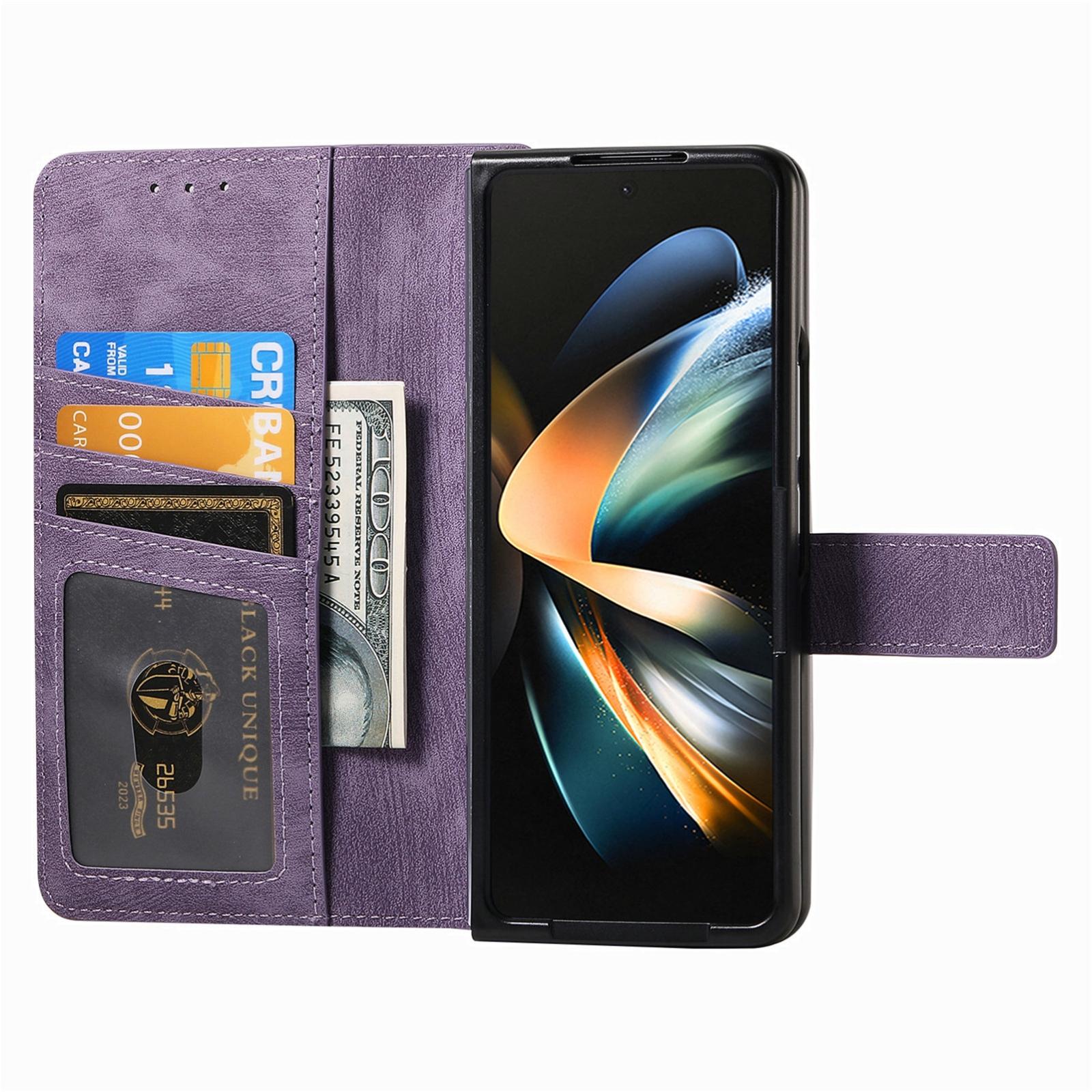 For Samsung Galaxy Z Fold4 5G Vintage Magnetic Wallet Case - Zipper Closure - Black