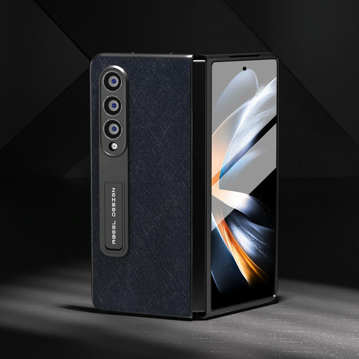 For Samsung Galaxy Z Fold4 5G Cross Texture Leather Phone Case With Holder - Black