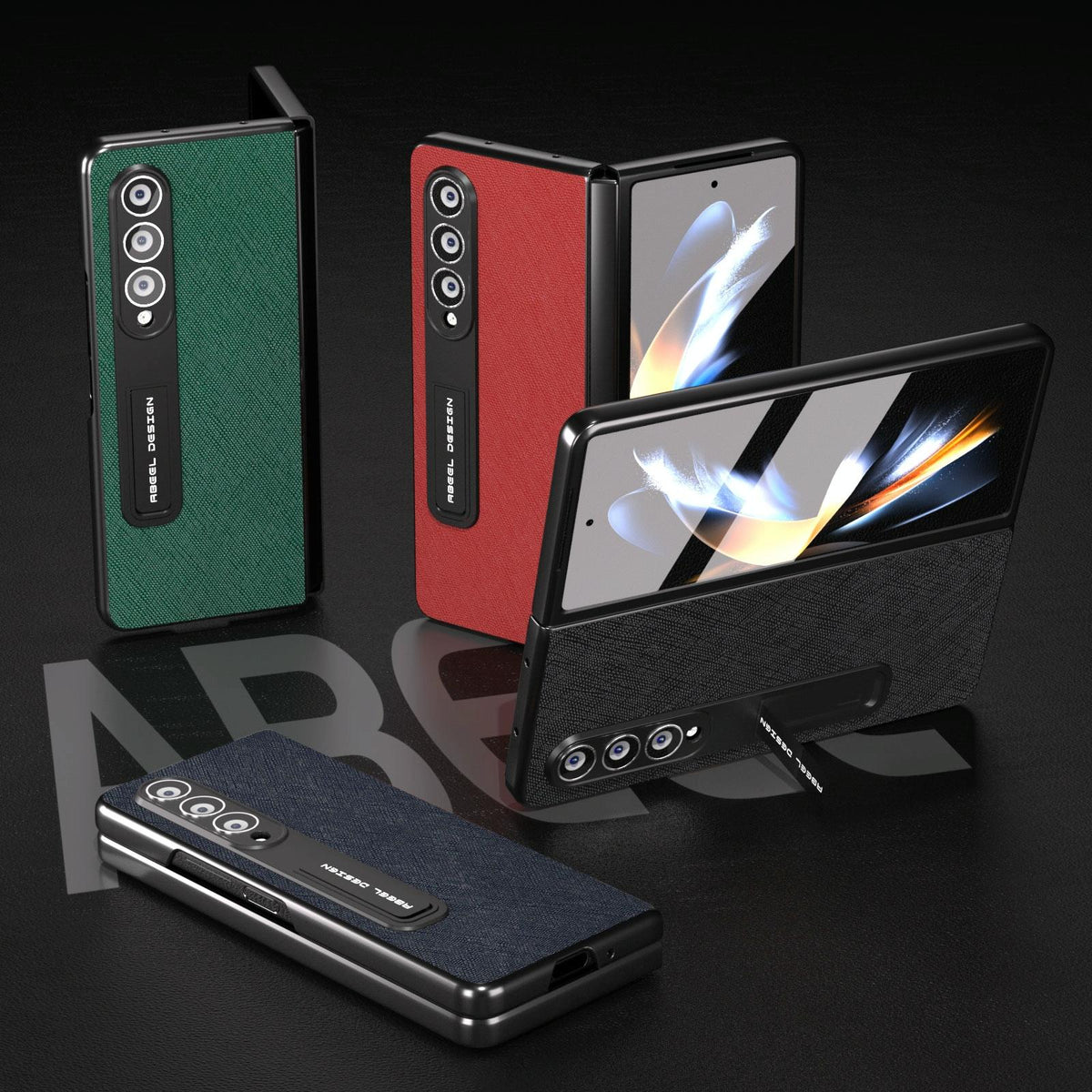 For Samsung Galaxy Z Fold4 5G Cross Texture Leather Phone Case With Holder - Black