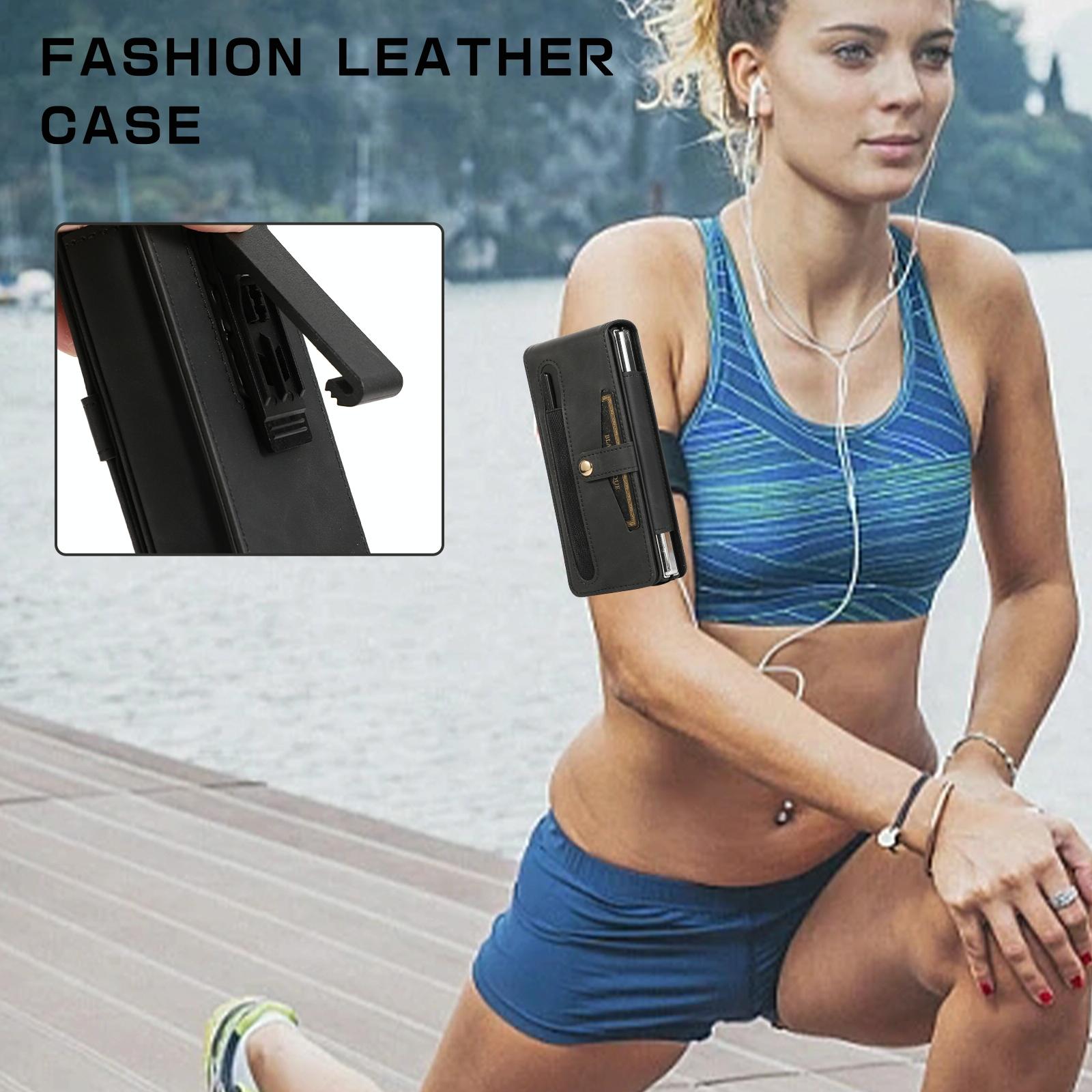 For Samsung Galaxy Z Fold4 5G Leather Folding Phone Case - Black