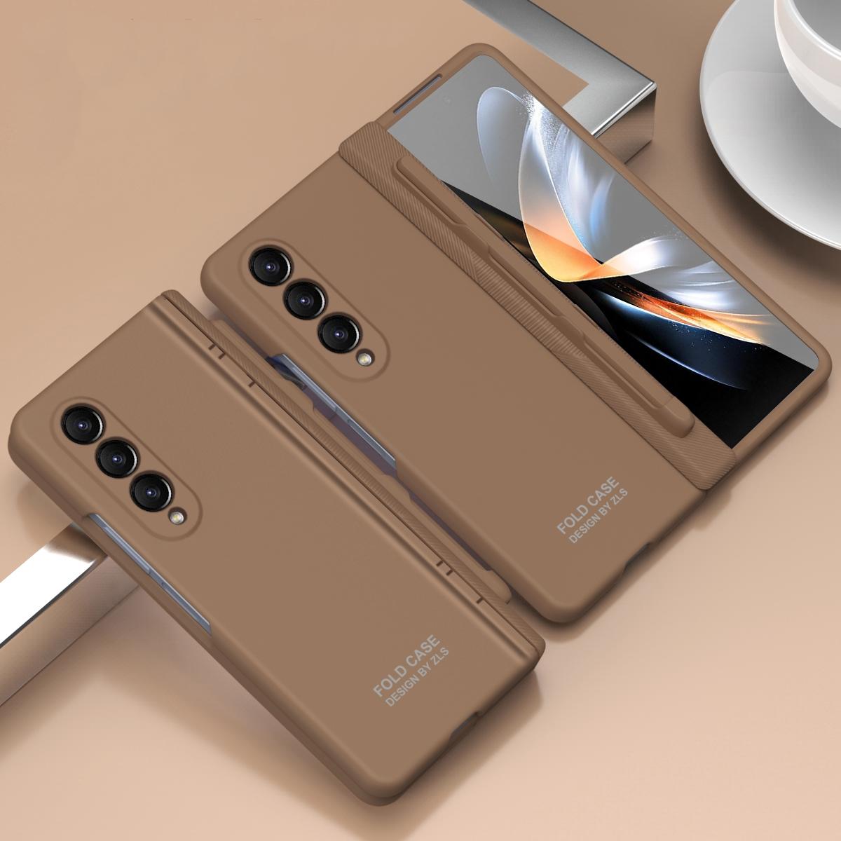 For Samsung Galaxy Z Fold4 5G Foldable Phone Case With Pen And Stylus - Coffee