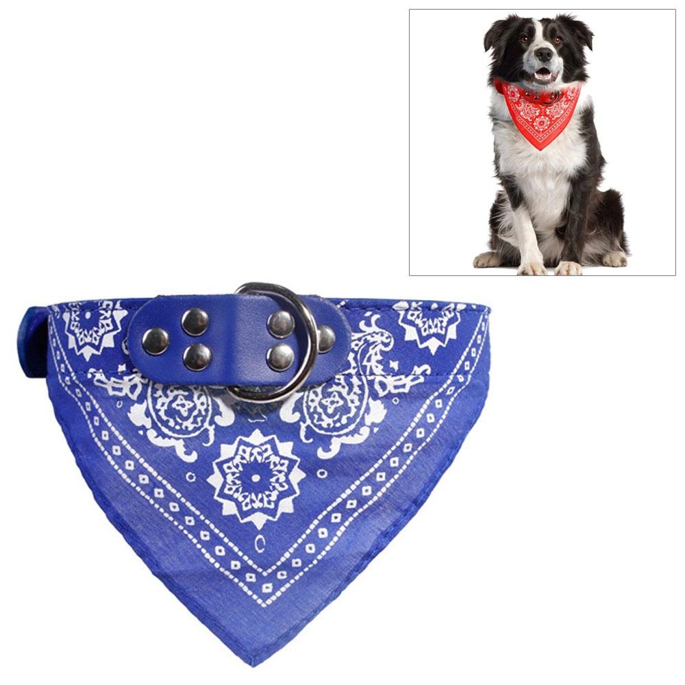 Adjustable Dog Bandana Leather Printed Soft Scarf Collar Neckerchief For Puppy Pet - Size M - Blue