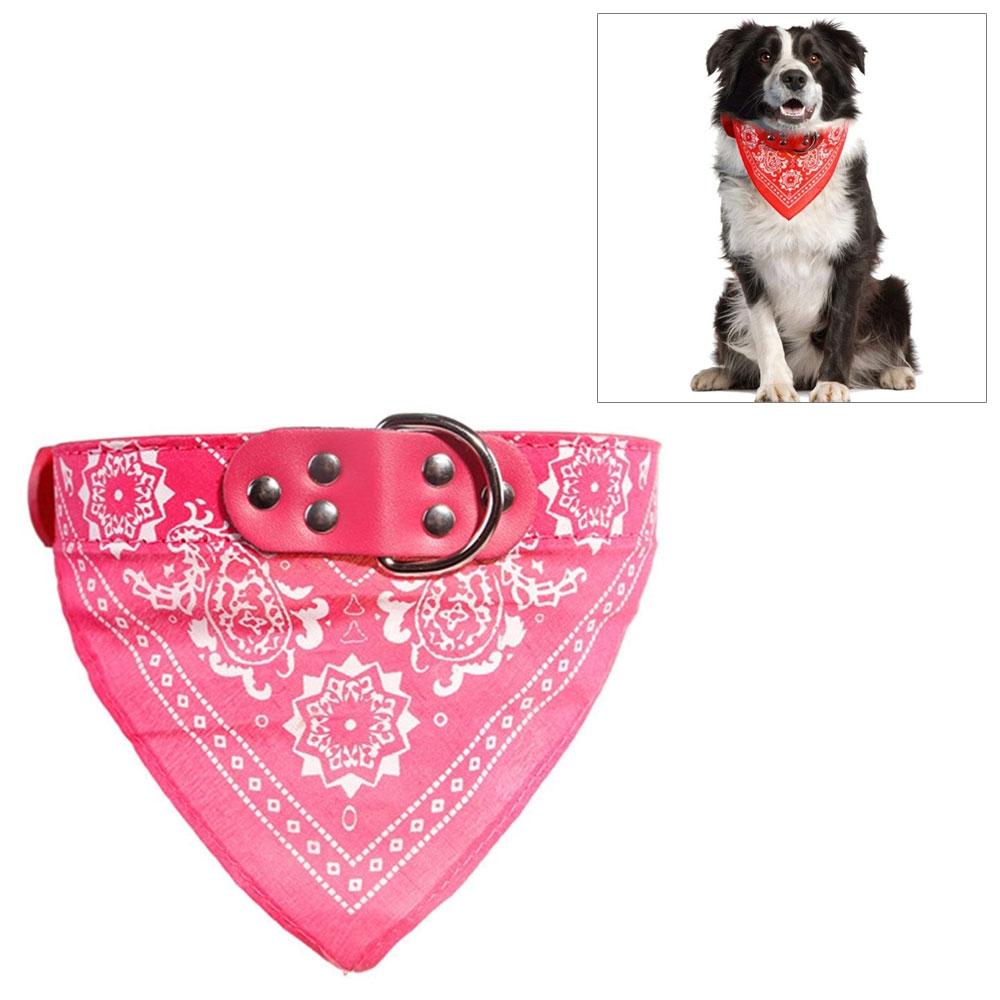 Adjustable Dog Bandana Leather Printed Soft Scarf Collar Neckerchief For Puppy Pet - Size M - Blue