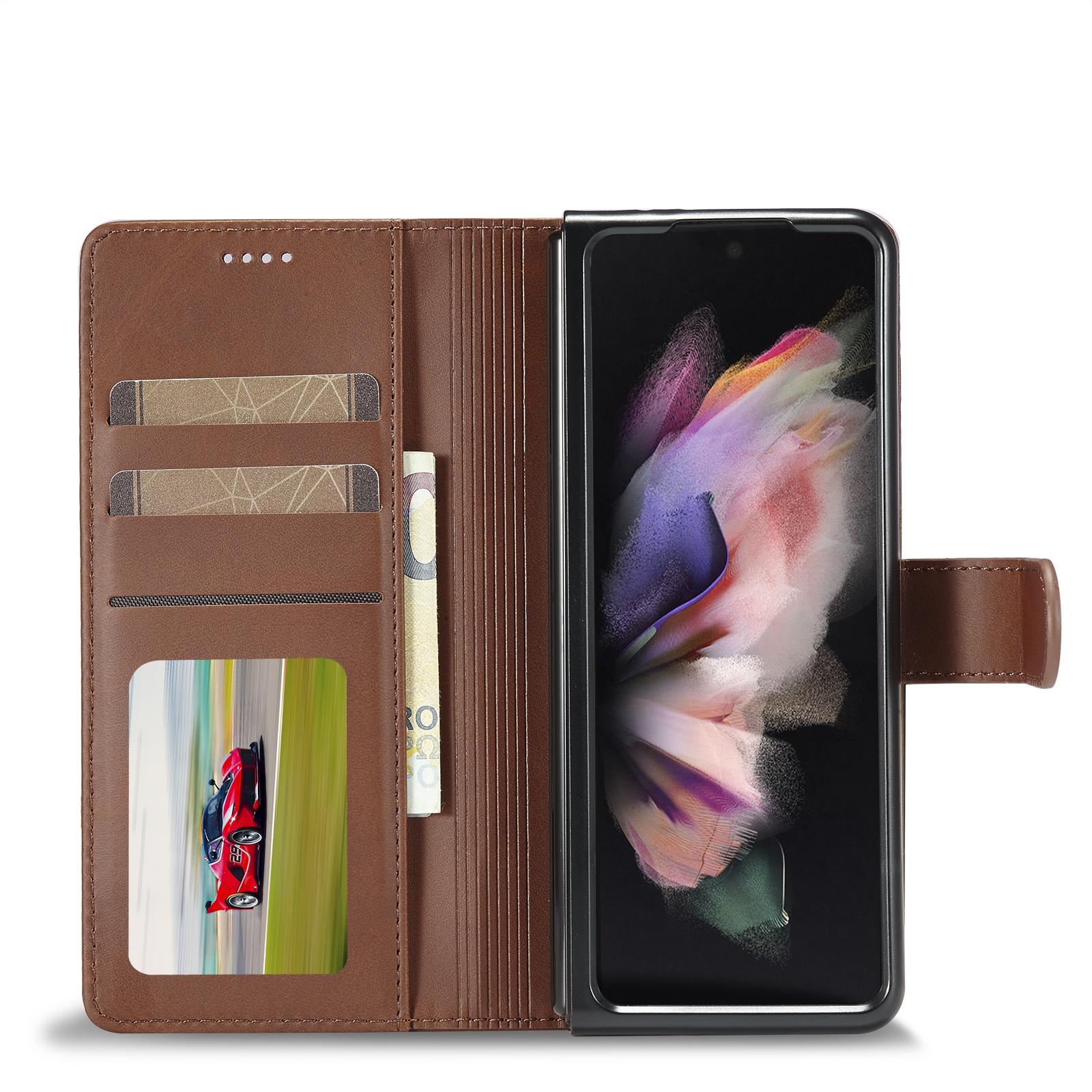 For Samsung Galaxy Z Fold4 5G Calf Leather Phone Case - Brown