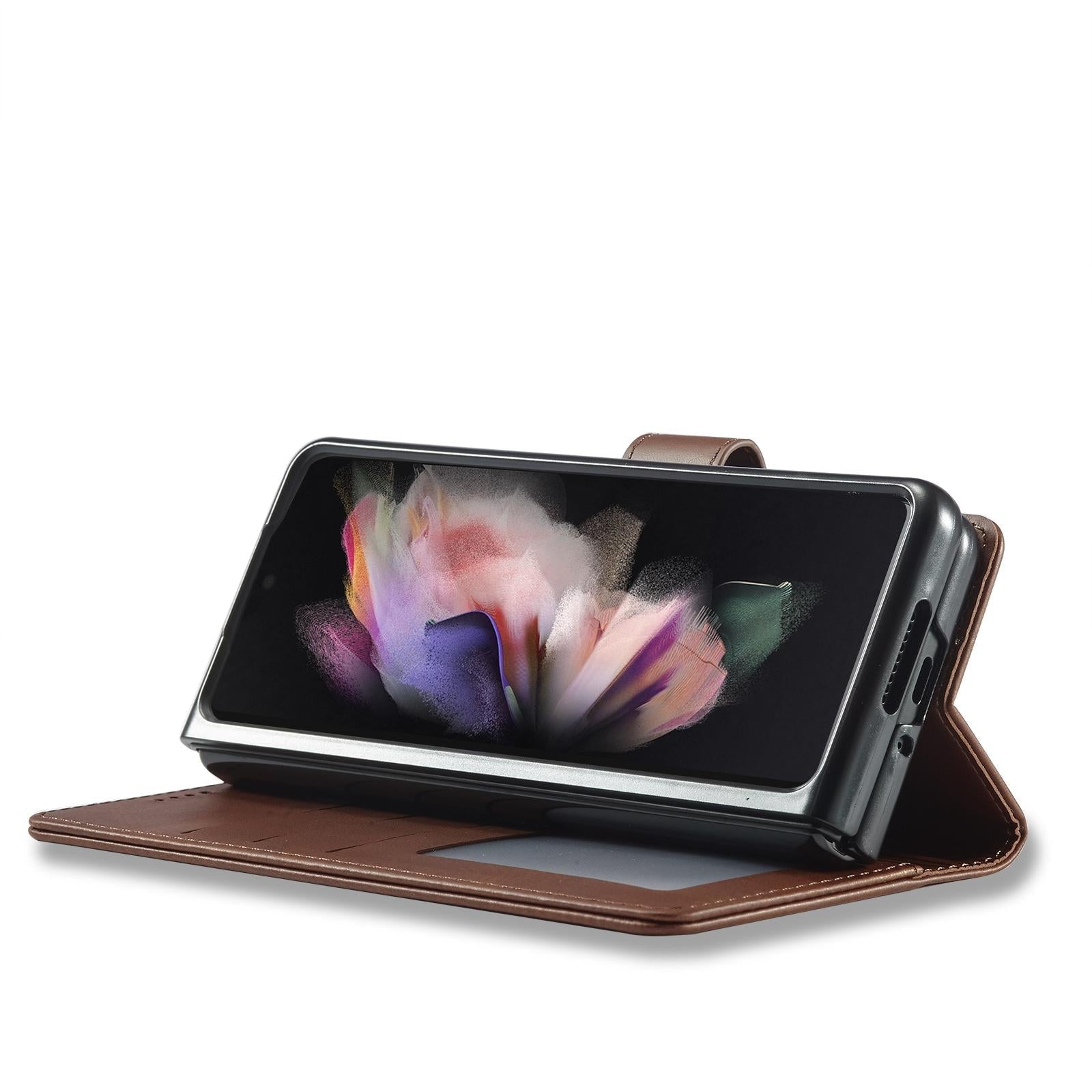 For Samsung Galaxy Z Fold4 5G Calf Leather Phone Case - Brown