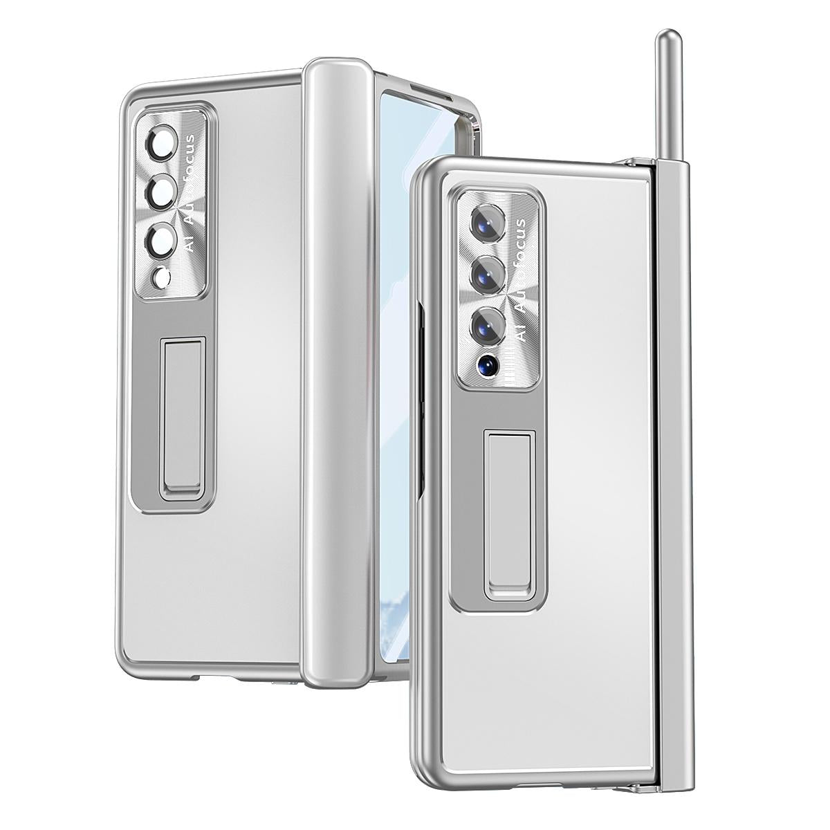 For Samsung Galaxy Z Fold4 5G Shockproof Aluminum Double Hinge Case - Silver