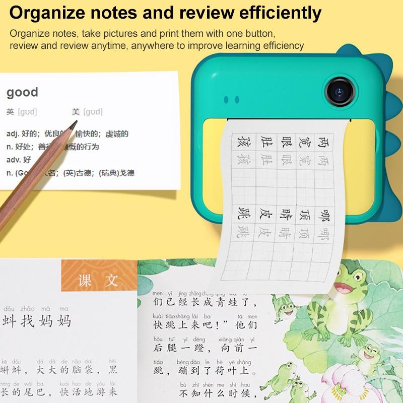 Children's Instant Camera with Dual-lens and Mini Print - Green Dinosaur - Pink Cat 16Gb