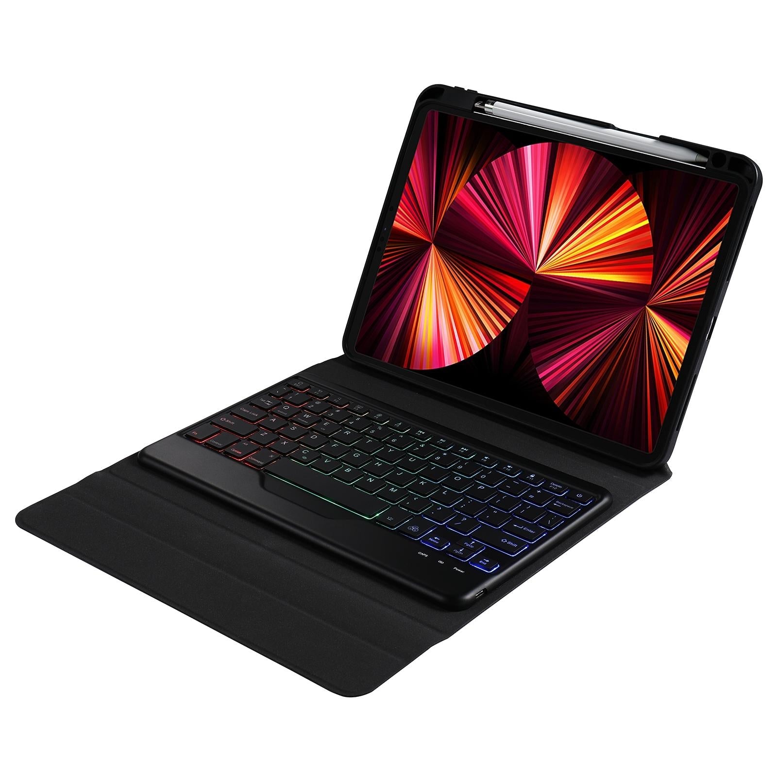 10.2 / 10.5 Inch Bluetooth Keyboard Tablet Case With Triangle Holder & Pen Slot - Black Diamond Pattern