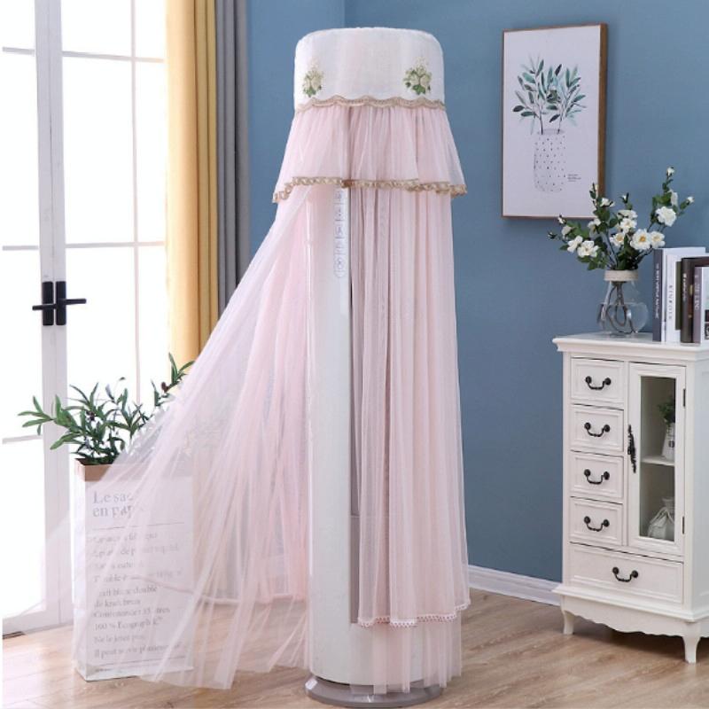 175cm Vertical Lace Air Conditioner Dust Cover - Round Column - White