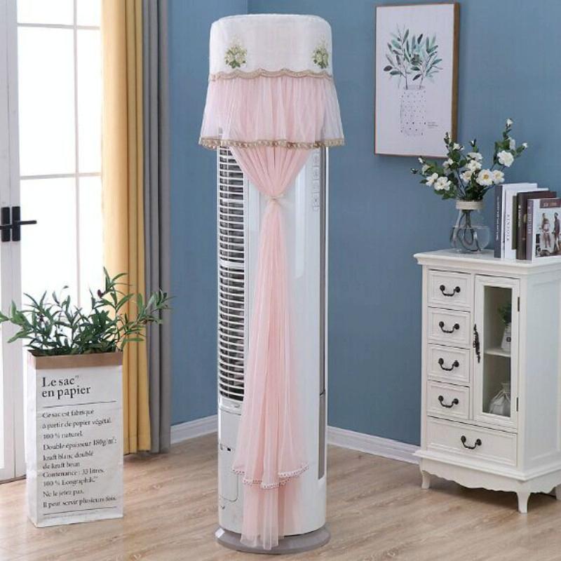 175cm Vertical Lace Air Conditioner Dust Cover - Round Column - White