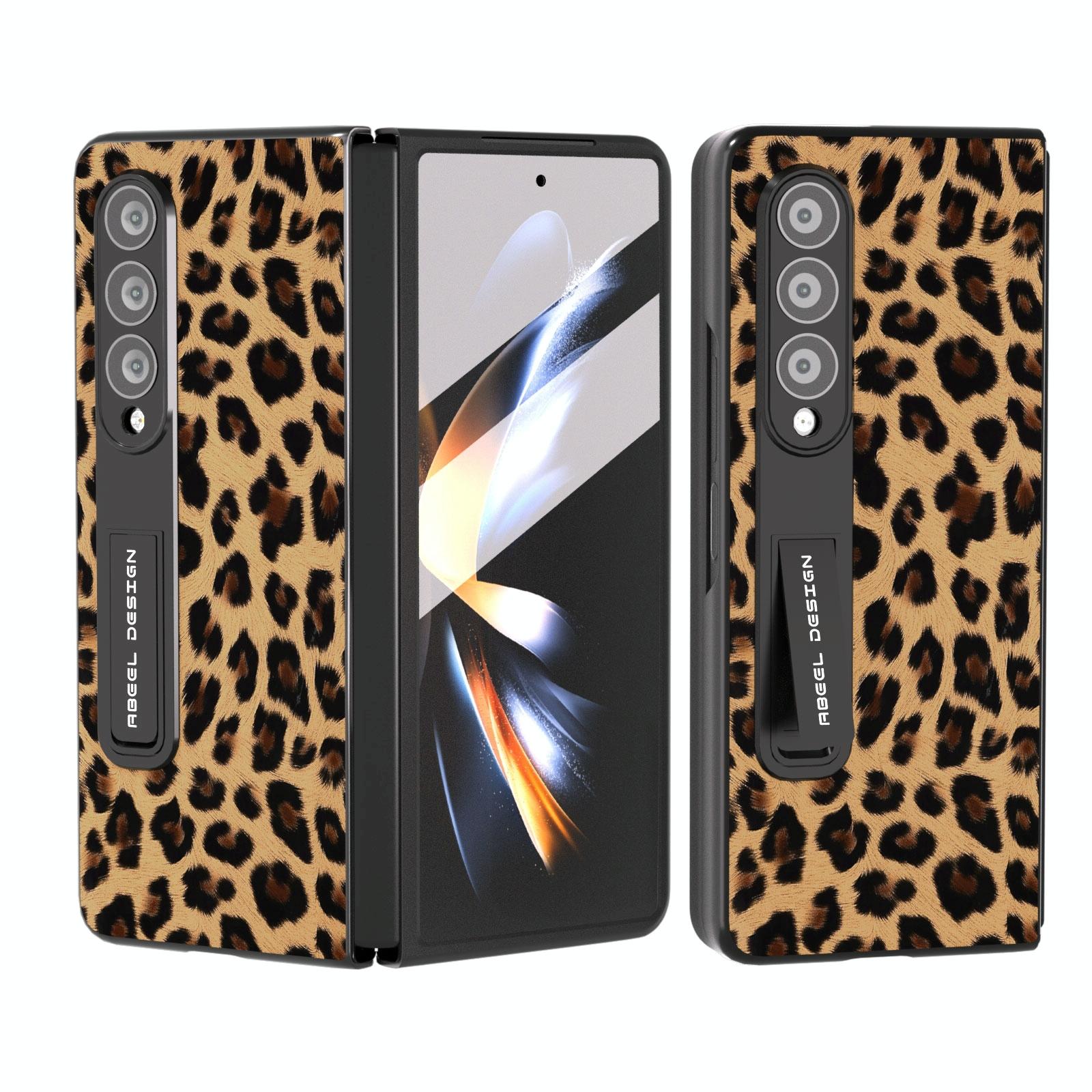 For Samsung Galaxy Z Fold4 5G Leopard Print Phone Case With Holder - Gold