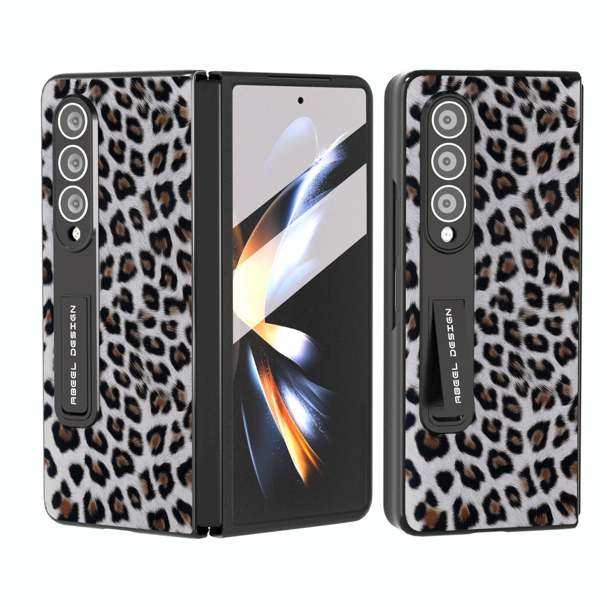 For Samsung Galaxy Z Fold4 5G Leopard Print Phone Case With Holder - Gold