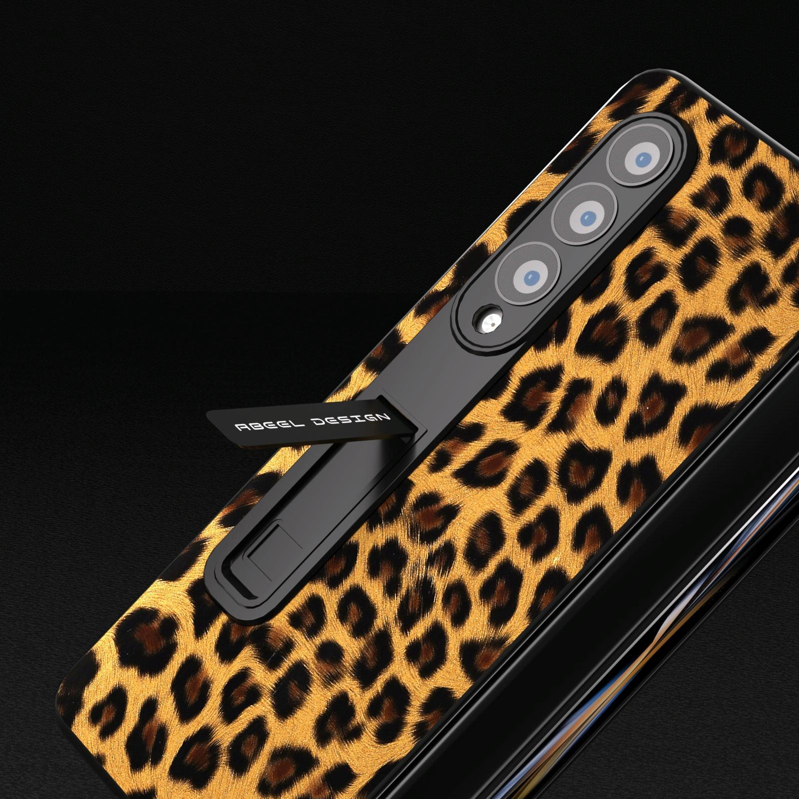 For Samsung Galaxy Z Fold4 5G Leopard Print Phone Case With Holder - Gold