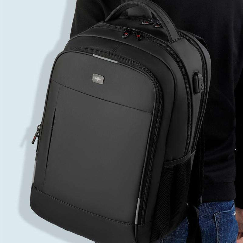Waterproof Double Shoulder Backpack With Usb Black - 19 Inch