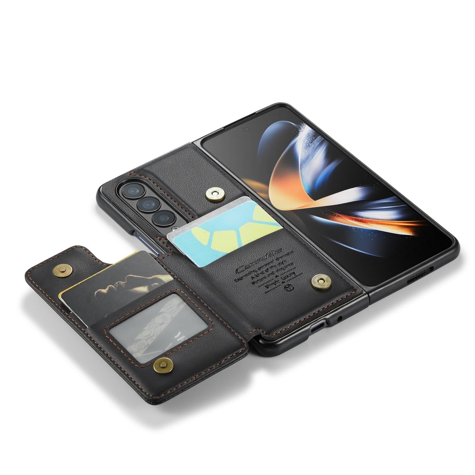 For Samsung Galaxy Z Fold4 5G Leather Rfid Phone Case - Black