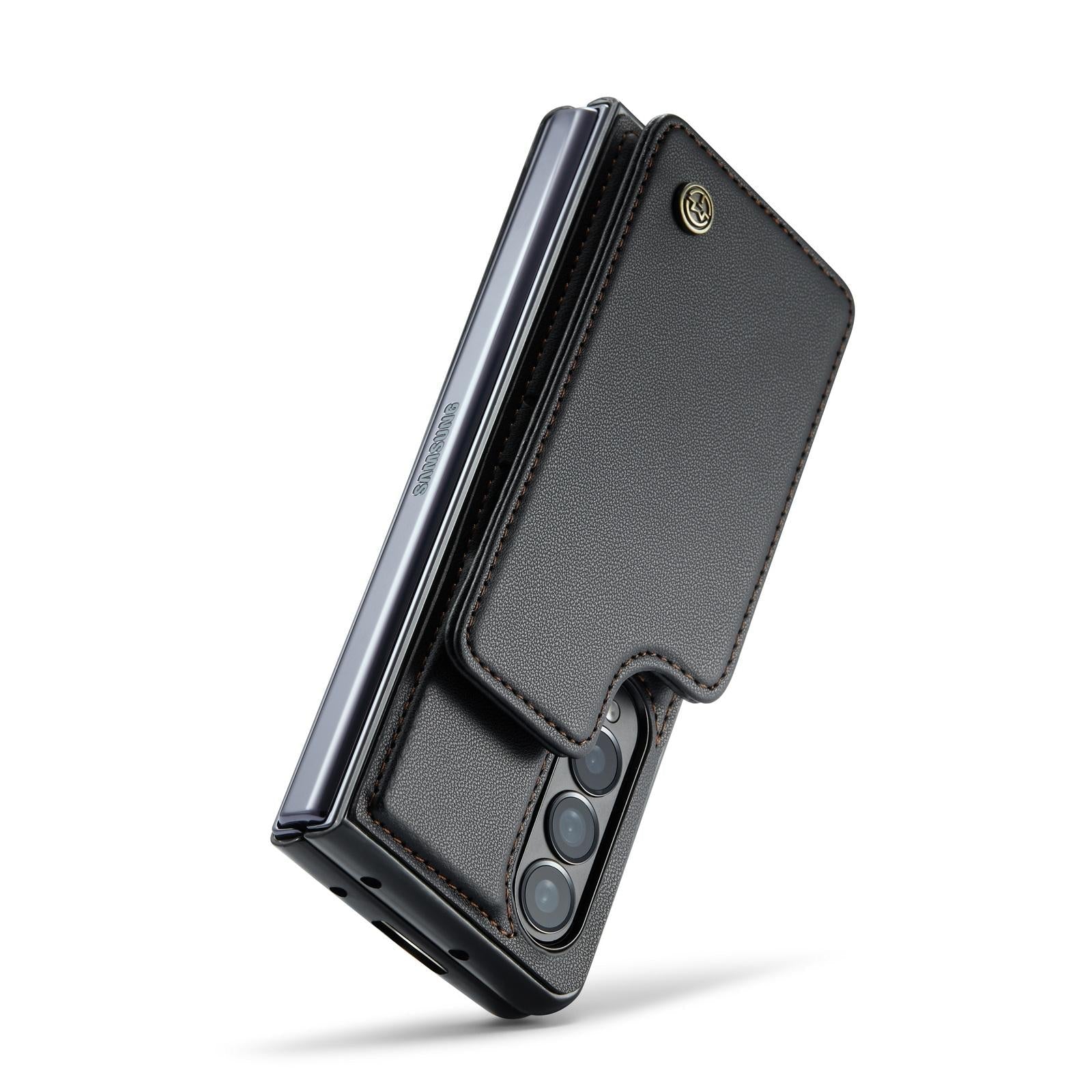 For Samsung Galaxy Z Fold4 5G Leather Rfid Phone Case - Black