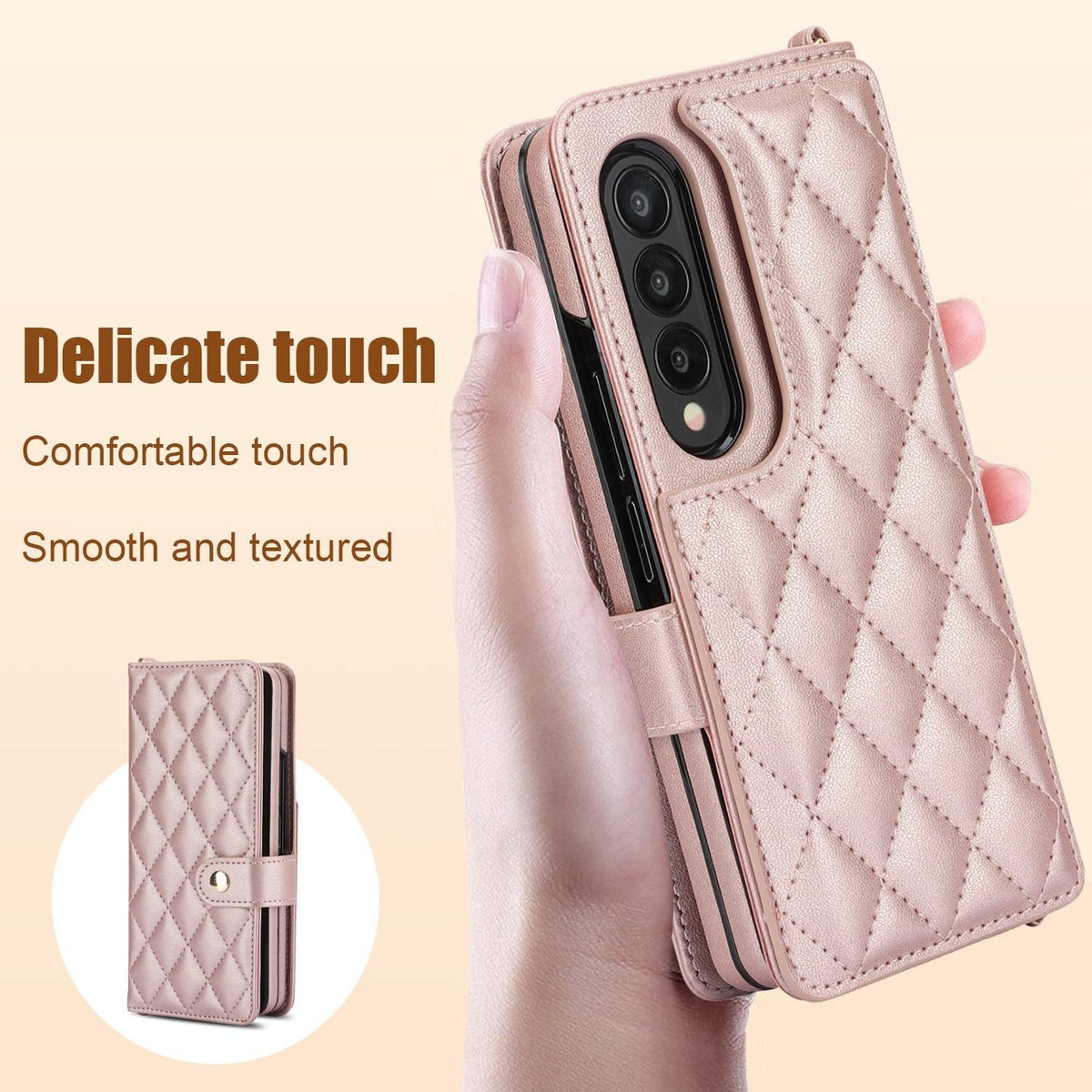 For Samsung Galaxy z Fold4 5G Multifunctional Rhombic Leather Crossbody Phone Case - White