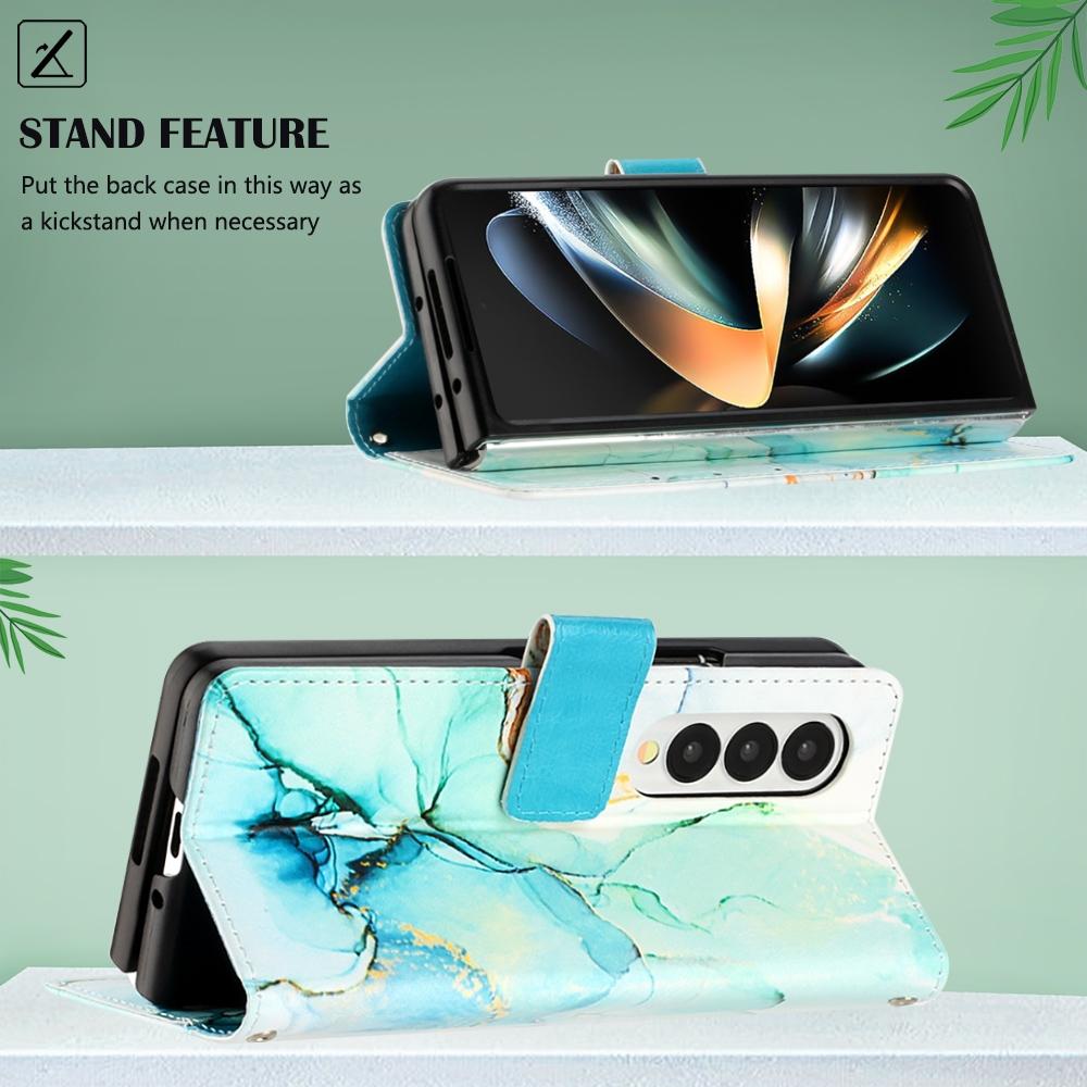 For Samsung Galaxy Z Fold4 5G Marble Leather Flip Case - Pink Purple Gold Ls001